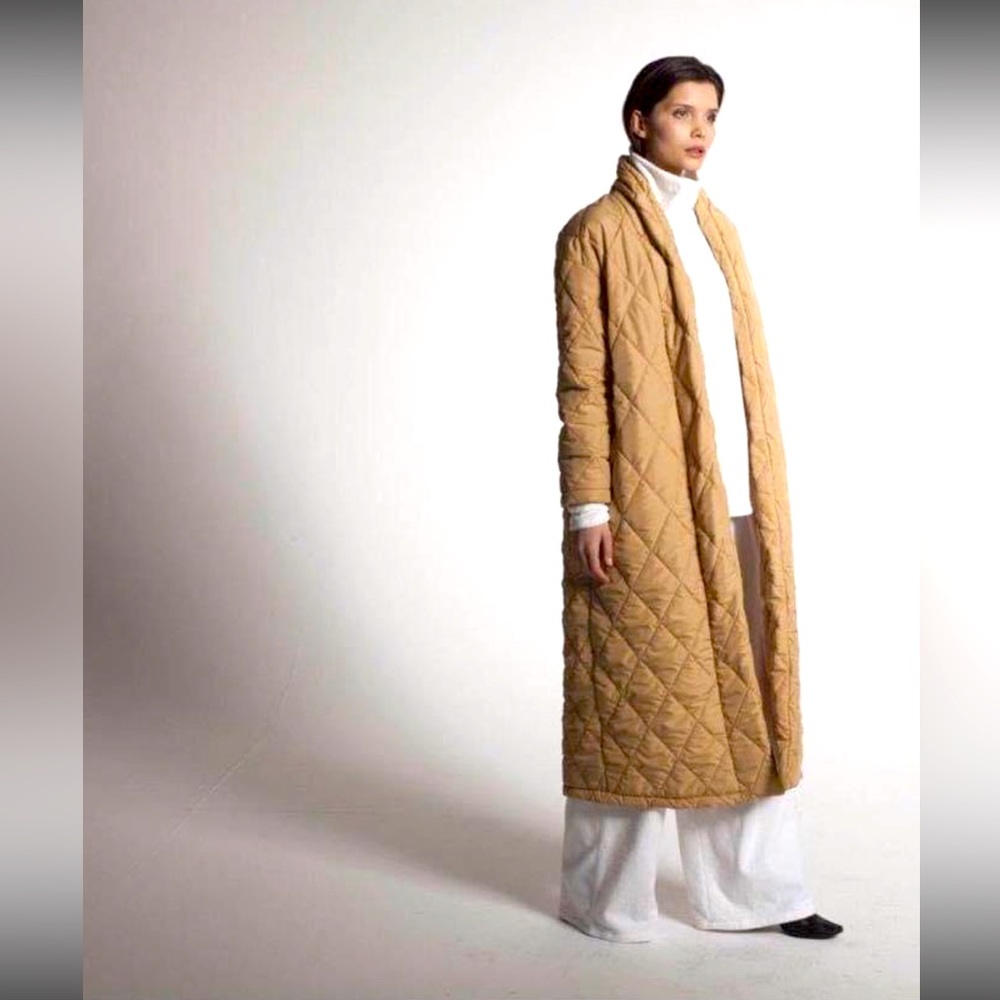 CYH Longline Diamond Quilted Puffer Coat in Camel / Tan